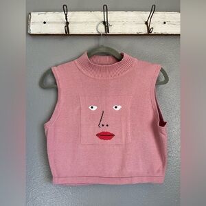 FBC Pink Sleeveless Sweater with Face Design - discontinued style